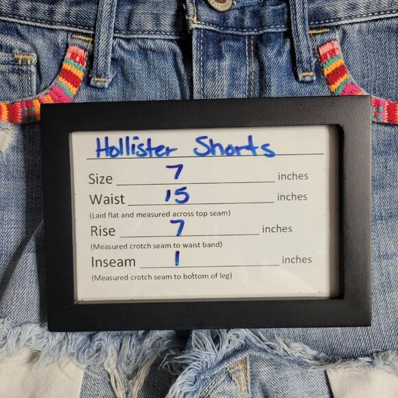 Hollister Embroidered Shorts Booty Colorful Blue Denim Jean Fringe Womens 7 - Picture 7 of 9